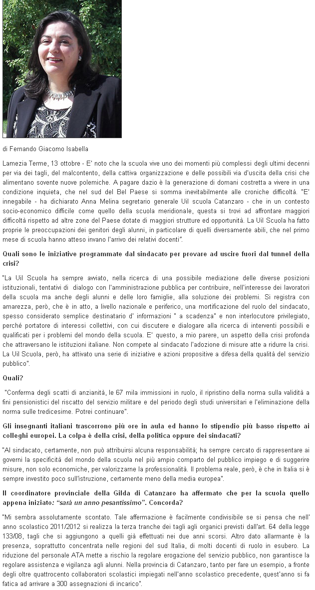 Il Lametino, Melina (Uil Scuola Catanzaro): oltre 100 posti in meno per collaboratori scolastici